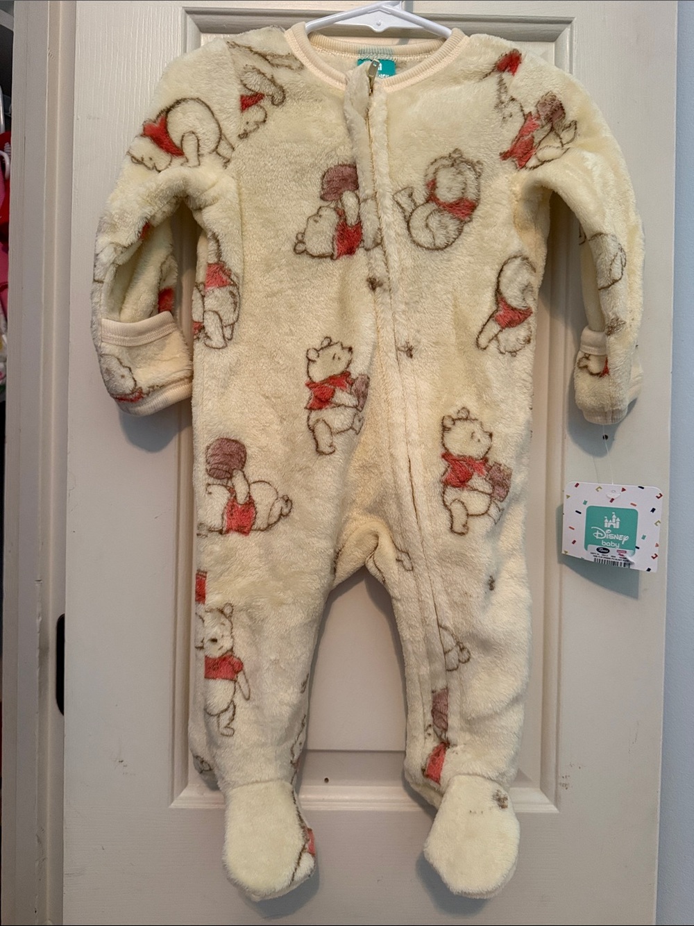 Disney Cream Winnie the Pooh Fleece Footed One-Piece 3-6 months